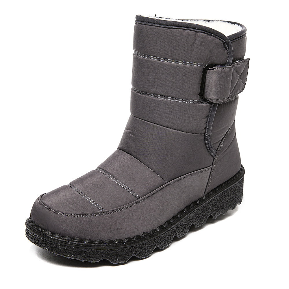 Damen High Top wasserdichte Baumwollschuhe Fleece-Schneestiefel mit Klettverschluss