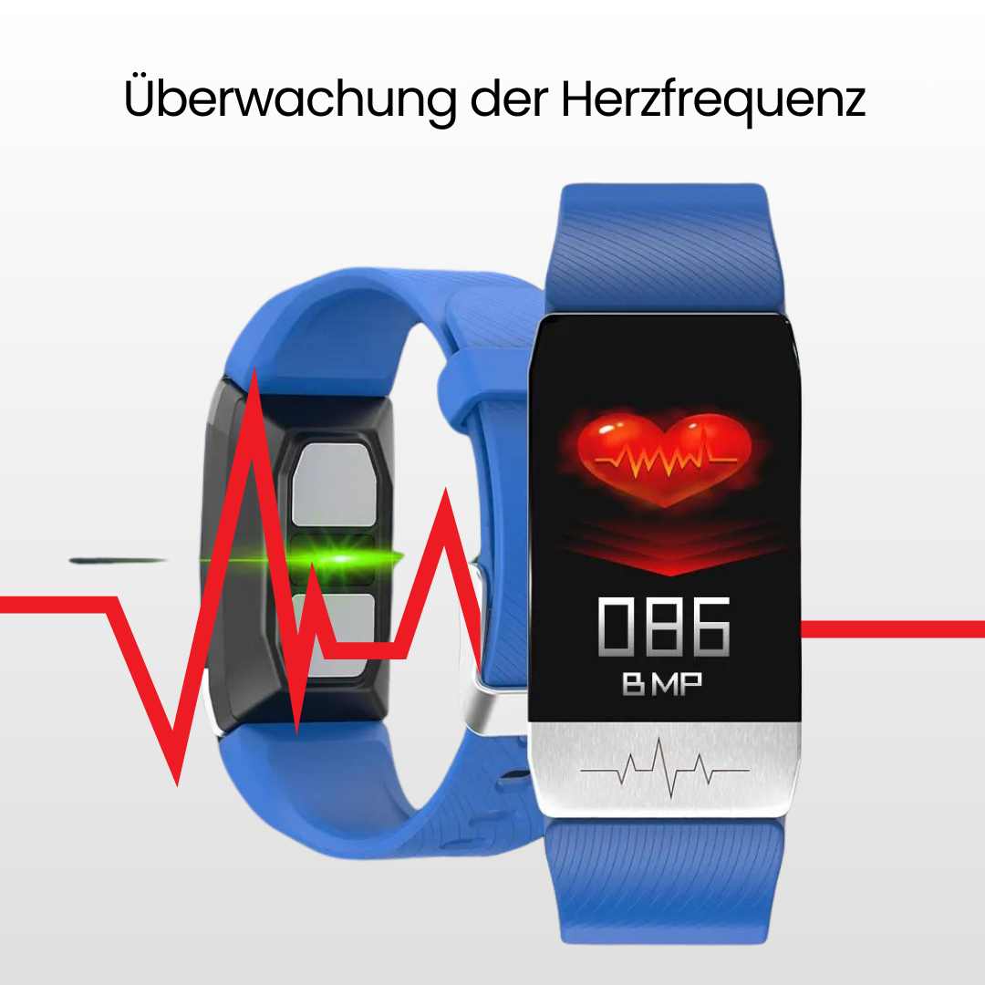 Healthtec - das 1. Gesundheitsarmband mit Echtzeit Herzfrequenzmesser, Blutdruck-/Sauerstoff-Tracker