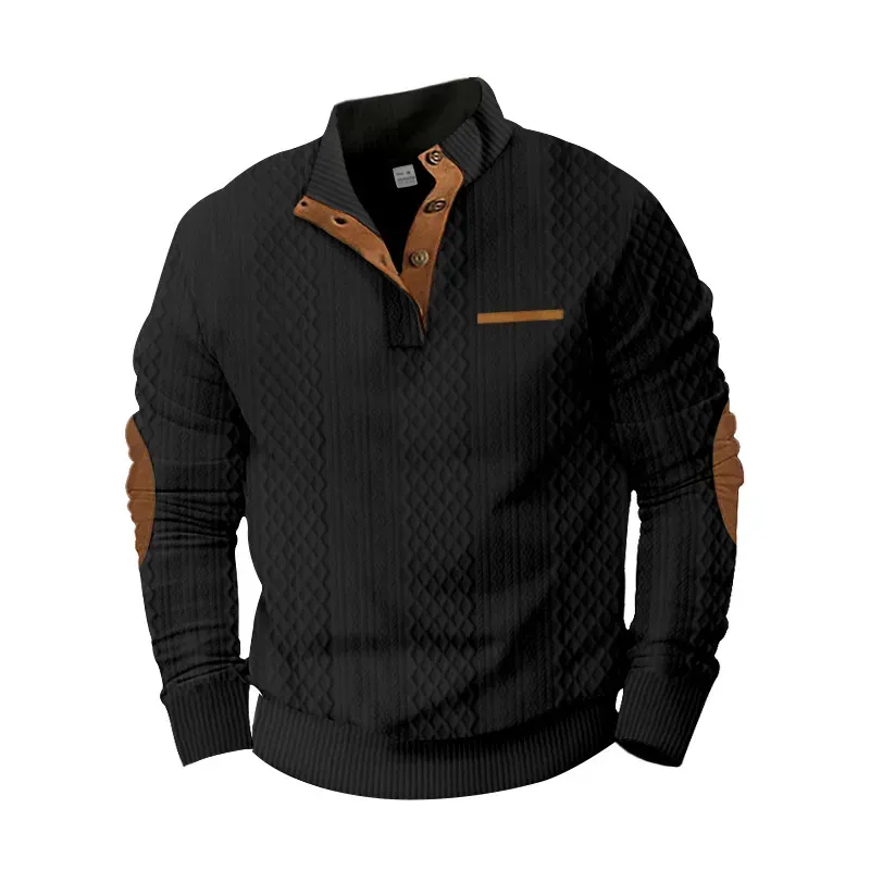 🔥2024 Neujahrsverkauf 🔥Herren-Sweatshirt mit Karomuster und Knöpfen, lässig, weiß, gelber Stein