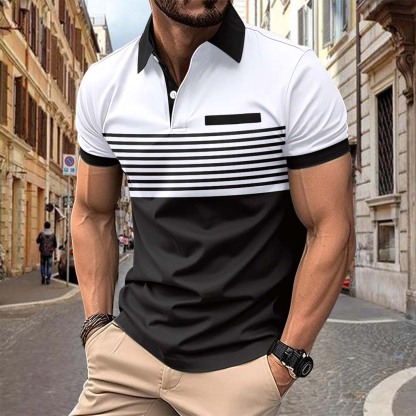 Metallwolke Kurzarm-Poloshirt für Herren mit Farbblock-Streifen und Re