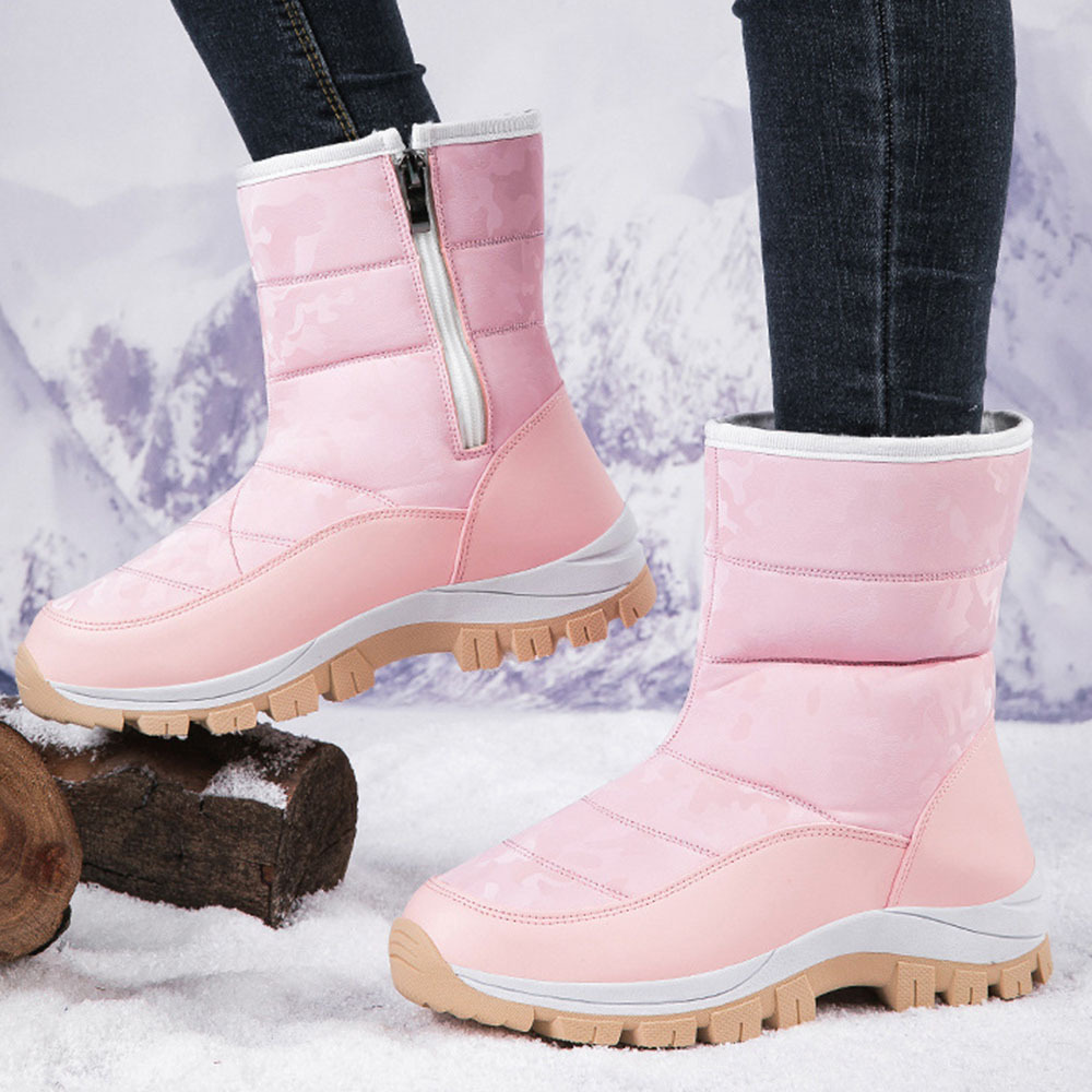 Winter-Damen-Schneestiefel aus Samt mit hohem Schaft und Reißverschluss
