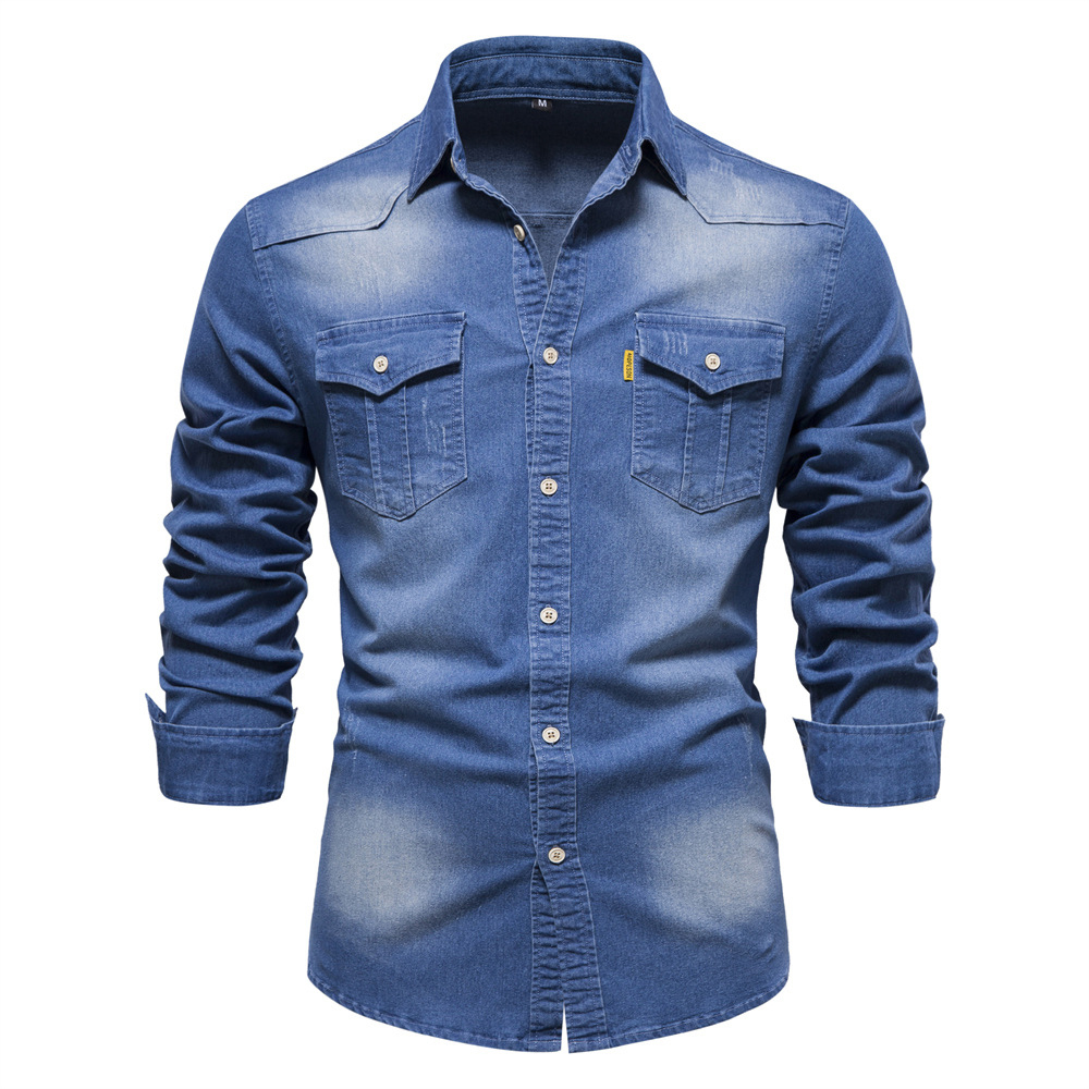 THERLING Klassisches, lässiges Jeanshemd für Herren mit langen Ärmeln