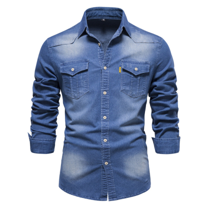 THERLING Klassisches, lässiges Jeanshemd für Herren mit langen Ärmeln