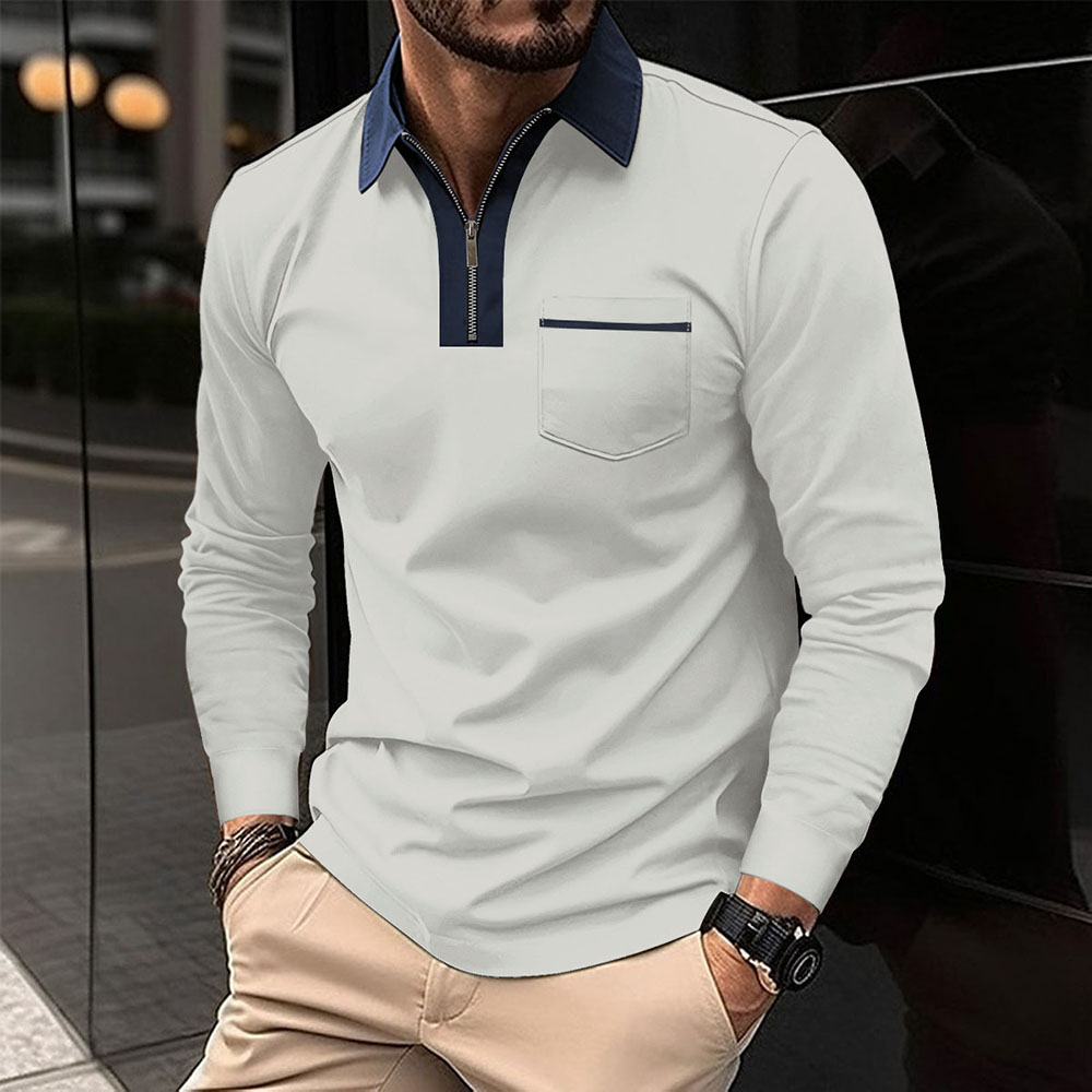 Therling™ Farbblock-Poloshirt für Herren mit Reißverschluss