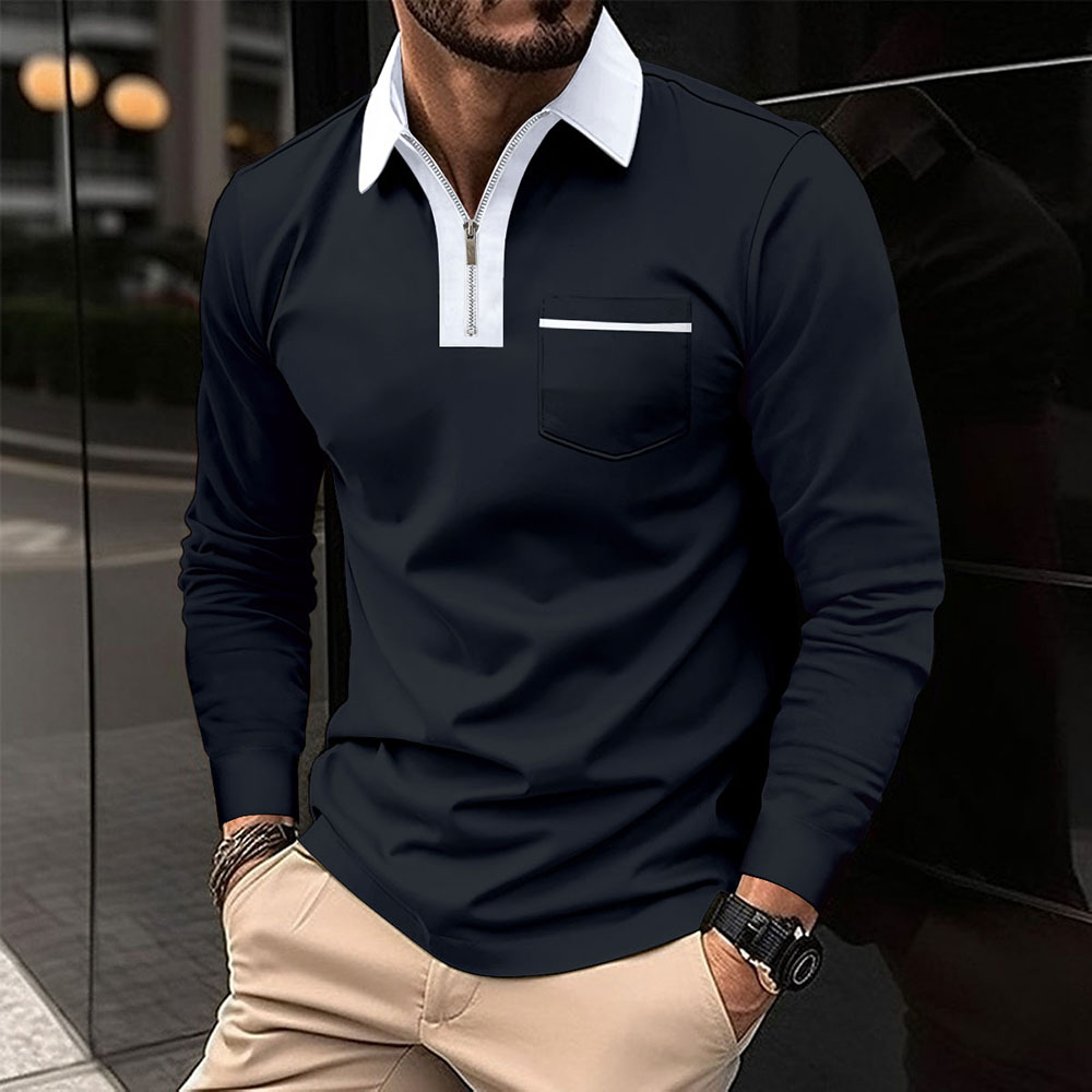 Therling™ Farbblock-Poloshirt für Herren mit Reißverschluss
