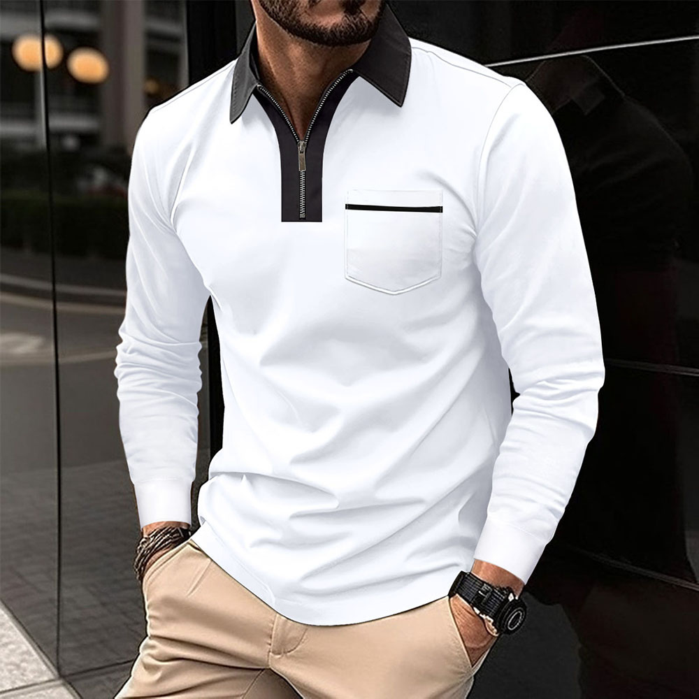 Therling™ Farbblock-Poloshirt für Herren mit Reißverschluss