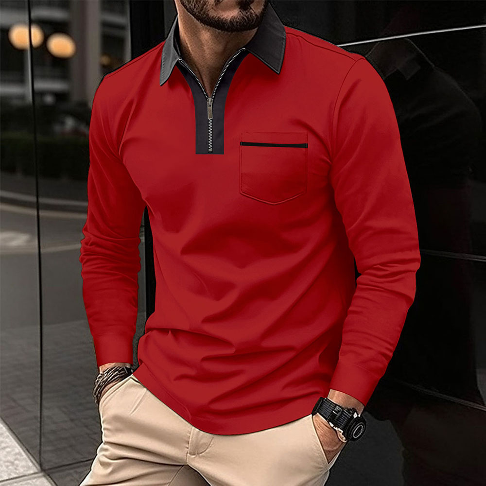 Therling™ Farbblock-Poloshirt für Herren mit Reißverschluss