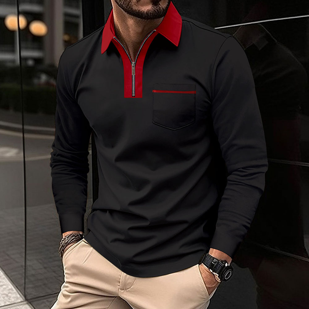 Therling™ Farbblock-Poloshirt für Herren mit Reißverschluss