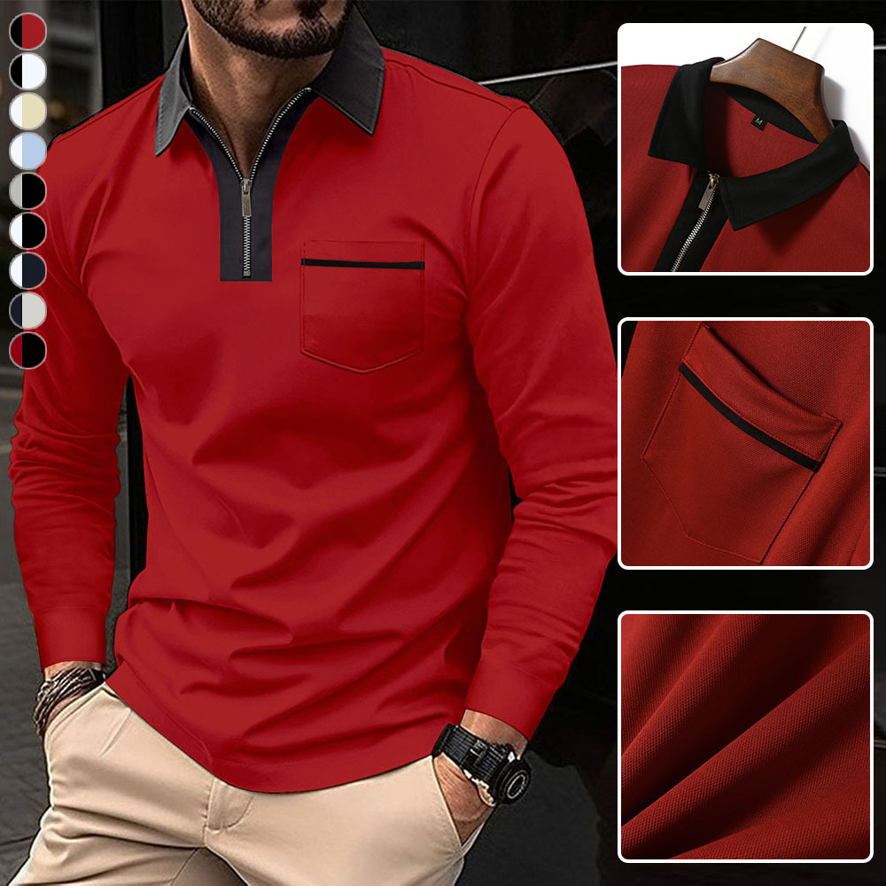 Therling™ Farbblock-Poloshirt für Herren mit Reißverschluss