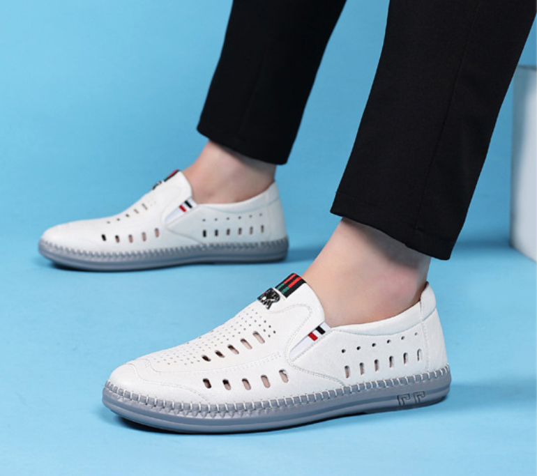 2024 neue Herren-Lochschuhe, lässige Ledersandalen