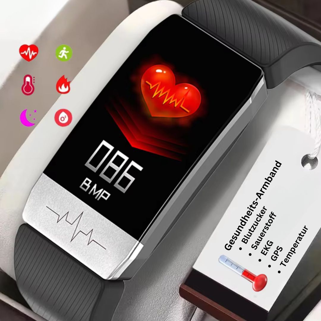 Healthtec - das 1. Gesundheitsarmband mit Echtzeit Herzfrequenzmesser, Blutdruck-/Sauerstoff-Tracker