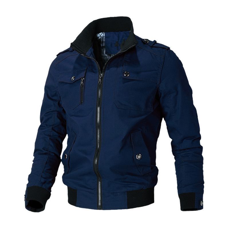 Modische Militärjacke mit Reißverschluss für Herren / Lässige Herrenjacke mit Stehkragen und Taschen
