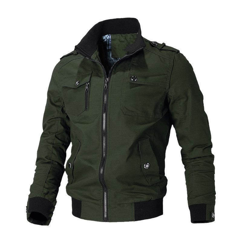 Modische Militärjacke mit Reißverschluss für Herren / Lässige Herrenjacke mit Stehkragen und Taschen