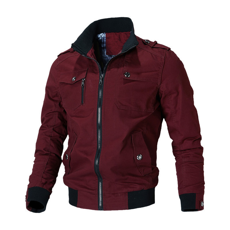 Modische Militärjacke mit Reißverschluss für Herren / Lässige Herrenjacke mit Stehkragen und Taschen