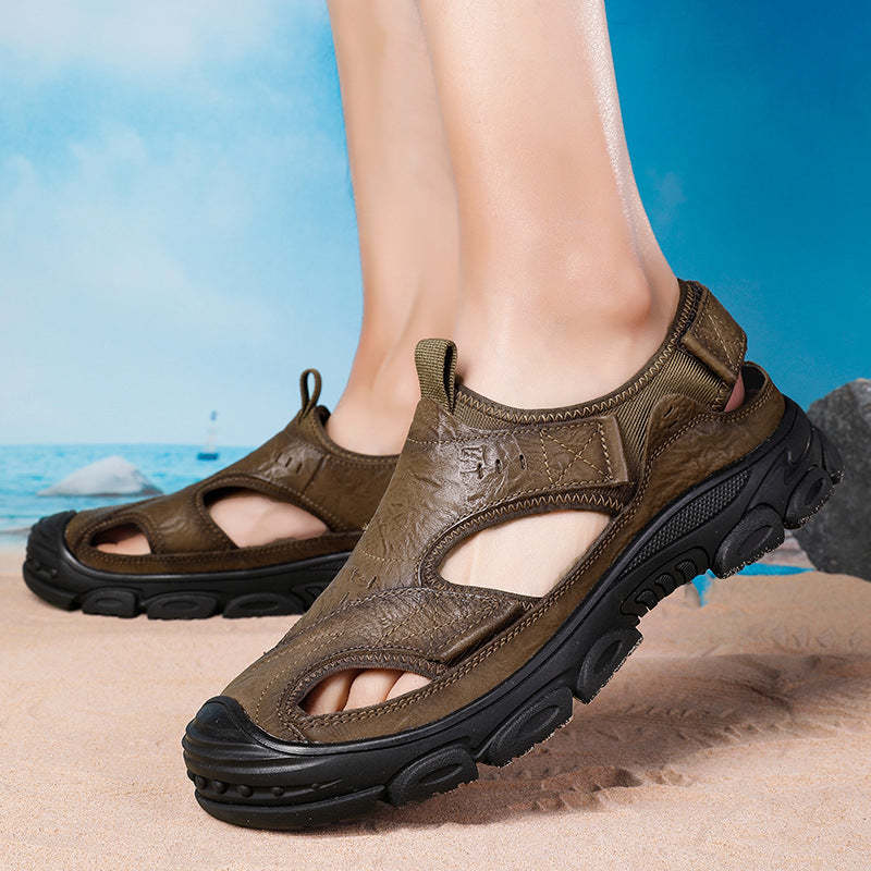 Herren Sommer Neue Leder Outdoor Casual Atmungsaktive Leichte Strand Sandalen W142