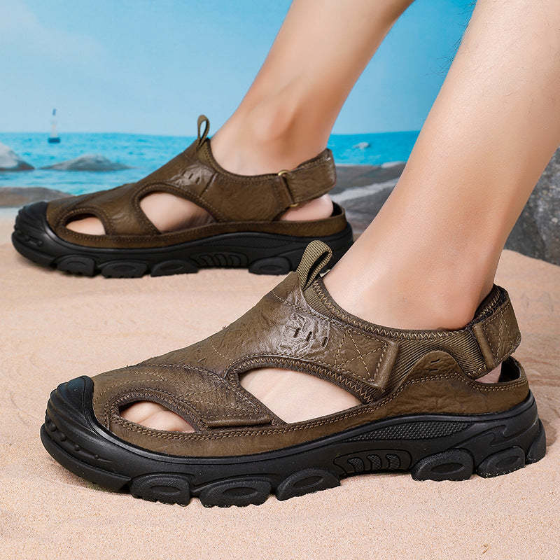Herren Sommer Neue Leder Outdoor Casual Atmungsaktive Leichte Strand Sandalen W142