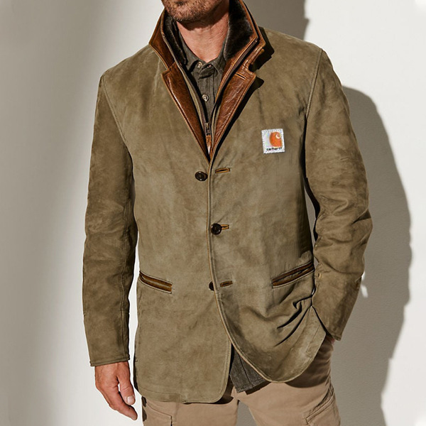 ⭐Frohes Neues Jahr 2024-Herrenjacke Lederkragen, mittellange Jacken T01