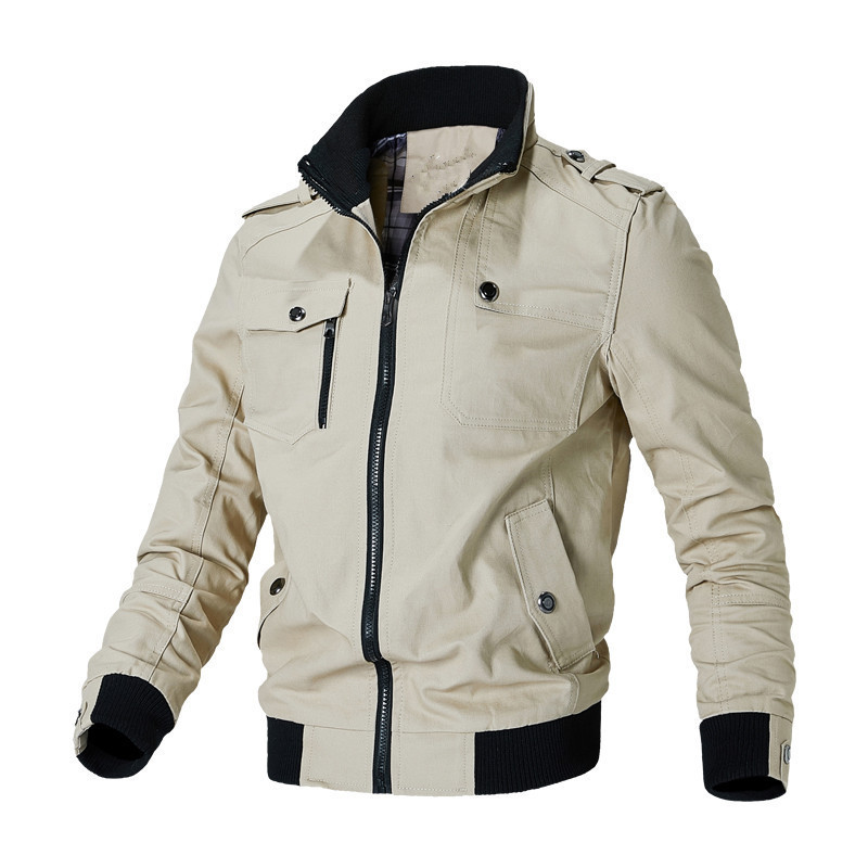 Modische Militärjacke mit Reißverschluss für Herren / Lässige Herrenjacke mit Stehkragen und Taschen