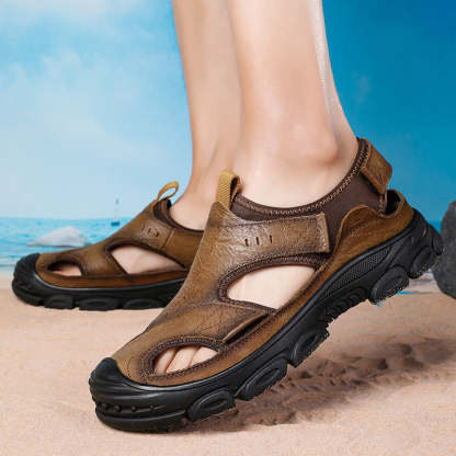 Herren Sommer Neue Leder Outdoor Casual Atmungsaktive Leichte Strand S