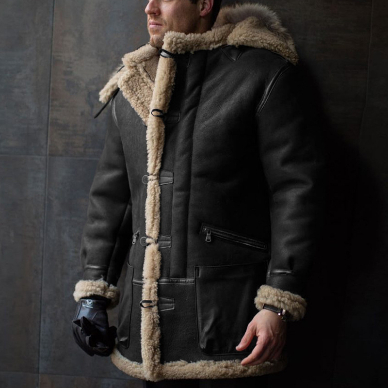 🎉Weihnachten Specials-Letzten Tag Rabatt 🎁B-7 Verdickter Pelzkragen mit Kapuze Arctic Schaffellparka (Kostenloser Versand)