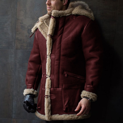 🎉Weihnachten Specials-Letzten Tag Rabatt 🎁B-7 Verdickter Pelzkragen mit Kapuze Arctic Schaffellparka (Kostenloser Versand)