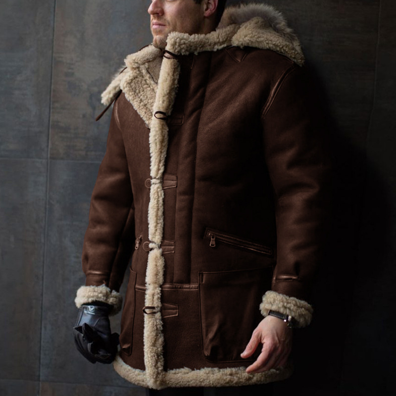 🎉Weihnachten Specials-Letzten Tag Rabatt 🎁B-7 Verdickter Pelzkragen mit Kapuze Arctic Schaffellparka (Kostenloser Versand)