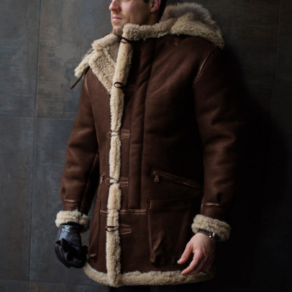 🎉Weihnachten Specials-Letzten Tag Rabatt 🎁B-7 Verdickter Pelzkragen mit Kapuze Arctic Schaffellparka (Kostenloser Versand)