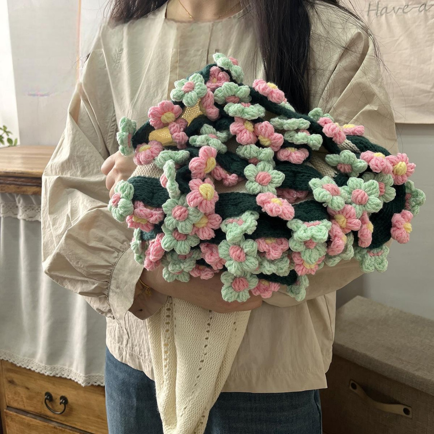 Handgestrickte Gänseblümchendecke Blumenstraußdecke Fertige handgewebte Blumendecke Geschenk für Mutter und Freundin