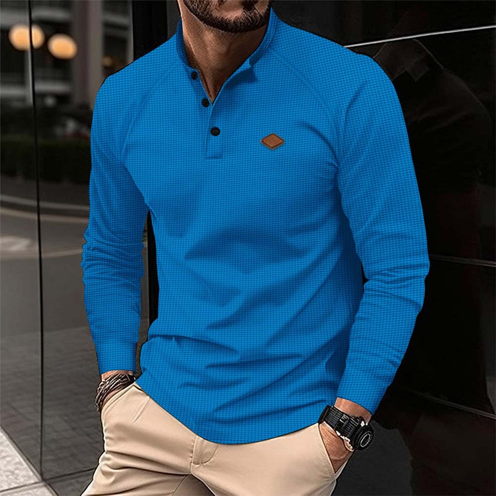 Neues Langarm-Poloshirt mit Waffelmuster für Herren