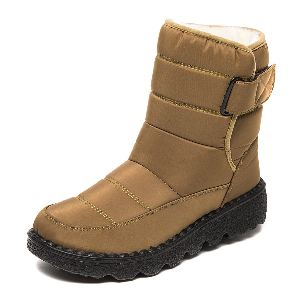Damen High Top wasserdichte Baumwollschuhe Fleece-Schneestiefel mit Klettverschluss