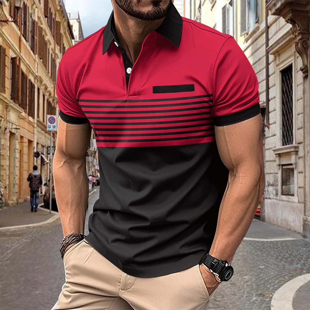 Therling Kurzarm-Poloshirt für Herren mit Farbblock-Streifen und Revers