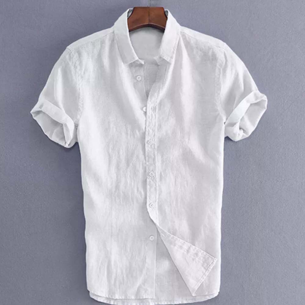 Sommer Herren Casual Einfarbig Revers Kurzarm Hemd