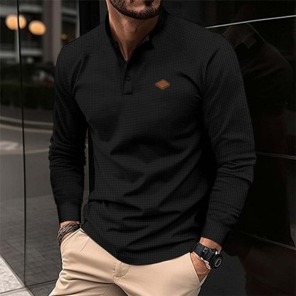 Neues Langarm-Poloshirt mit Waffelmuster für Herren