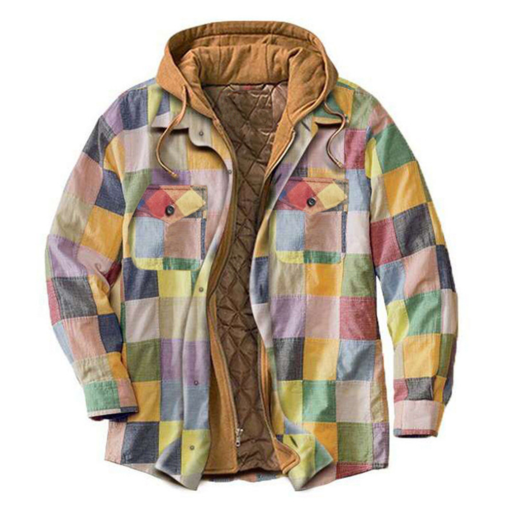  Herrenjacke voller Persönlichkeit aus Fleece und dickem Farbmuster mit Karomuster