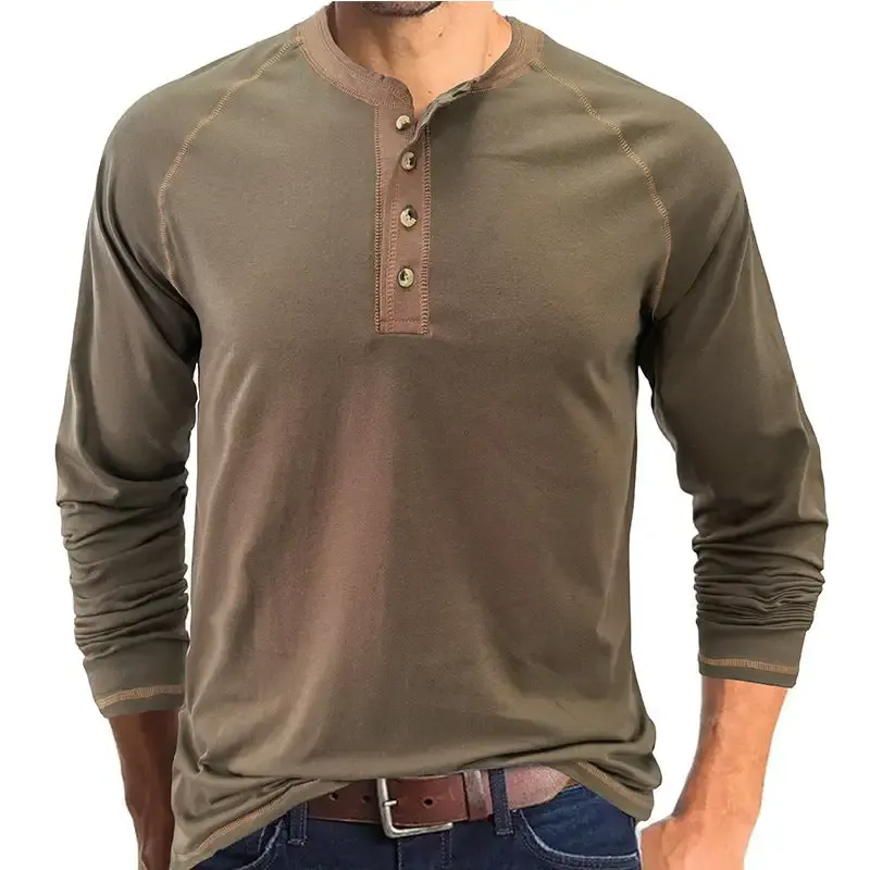 T-Shirt aus weichem Baumwollstoff mit Henley-Kragen