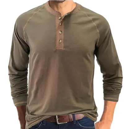 T-Shirt aus weichem Baumwollstoff mit Henley-Kragen