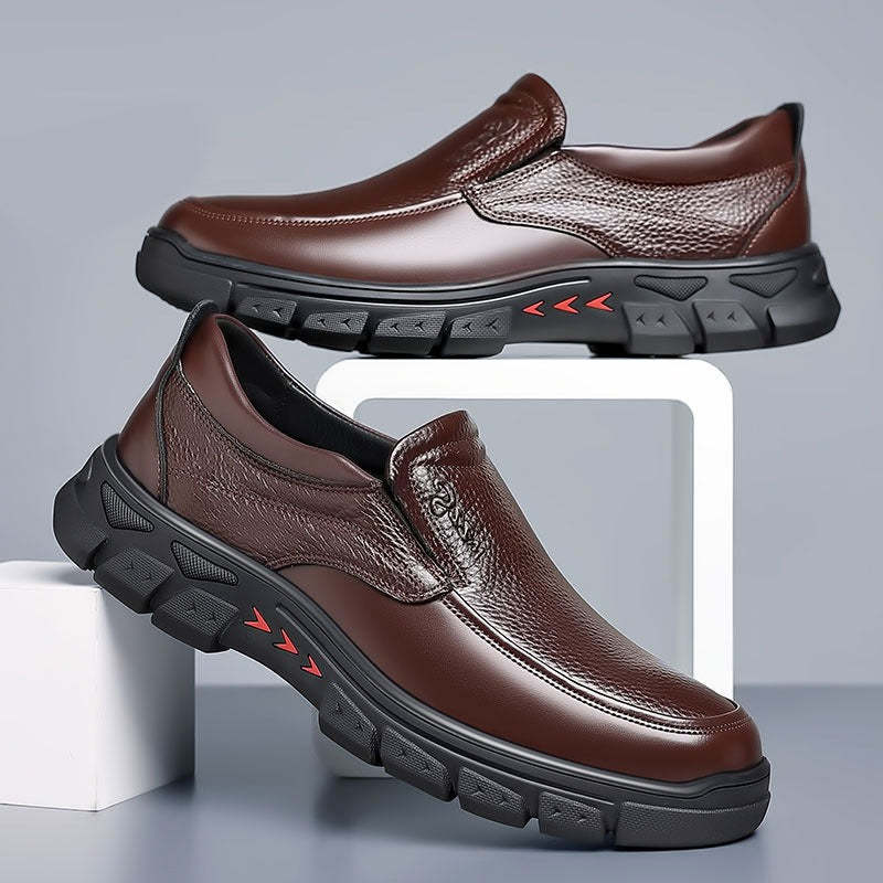 Mens Genuine Leather Casual Comfy Arch Support Slip-On Loafers