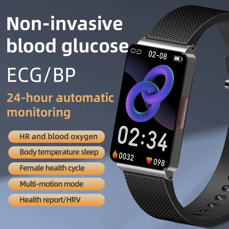 Luxuriöse Nicht-invasive Blutzucker Smartwatch für Frauen EKG PPG Herzfrequenz HRV Gesundheitsmarke | Männer Fitnesstracker