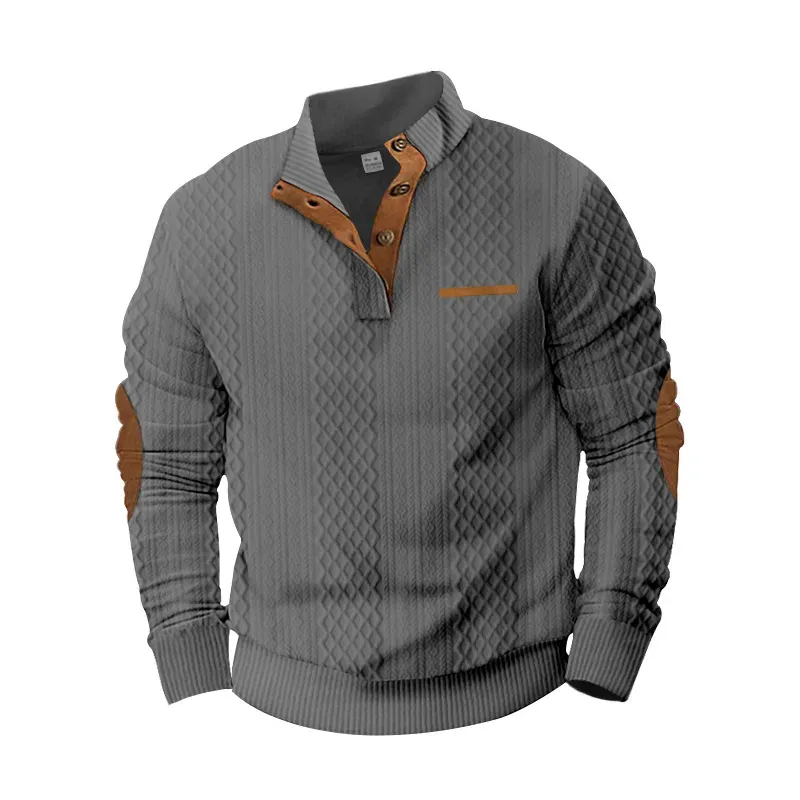 🔥2024 Neujahrsverkauf 🔥Herren-Sweatshirt mit Karomuster und Knöpfen, lässig, weiß, gelber Stein