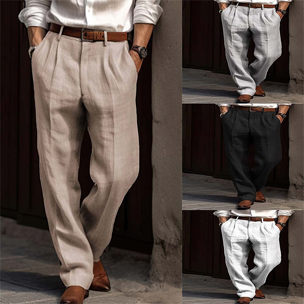  Neue atmungsaktive Herren-Leinenhose mit geradem Bein