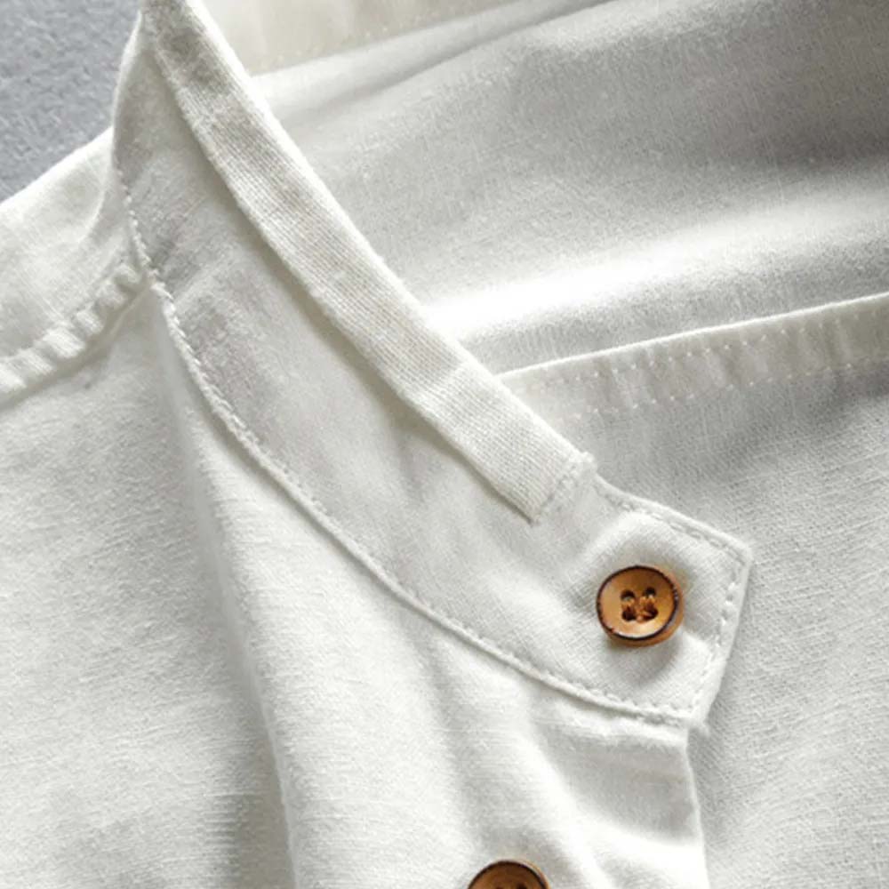 THERLING Herren-Hemd aus Leinen im Vintage-Stil mit Stehkragen