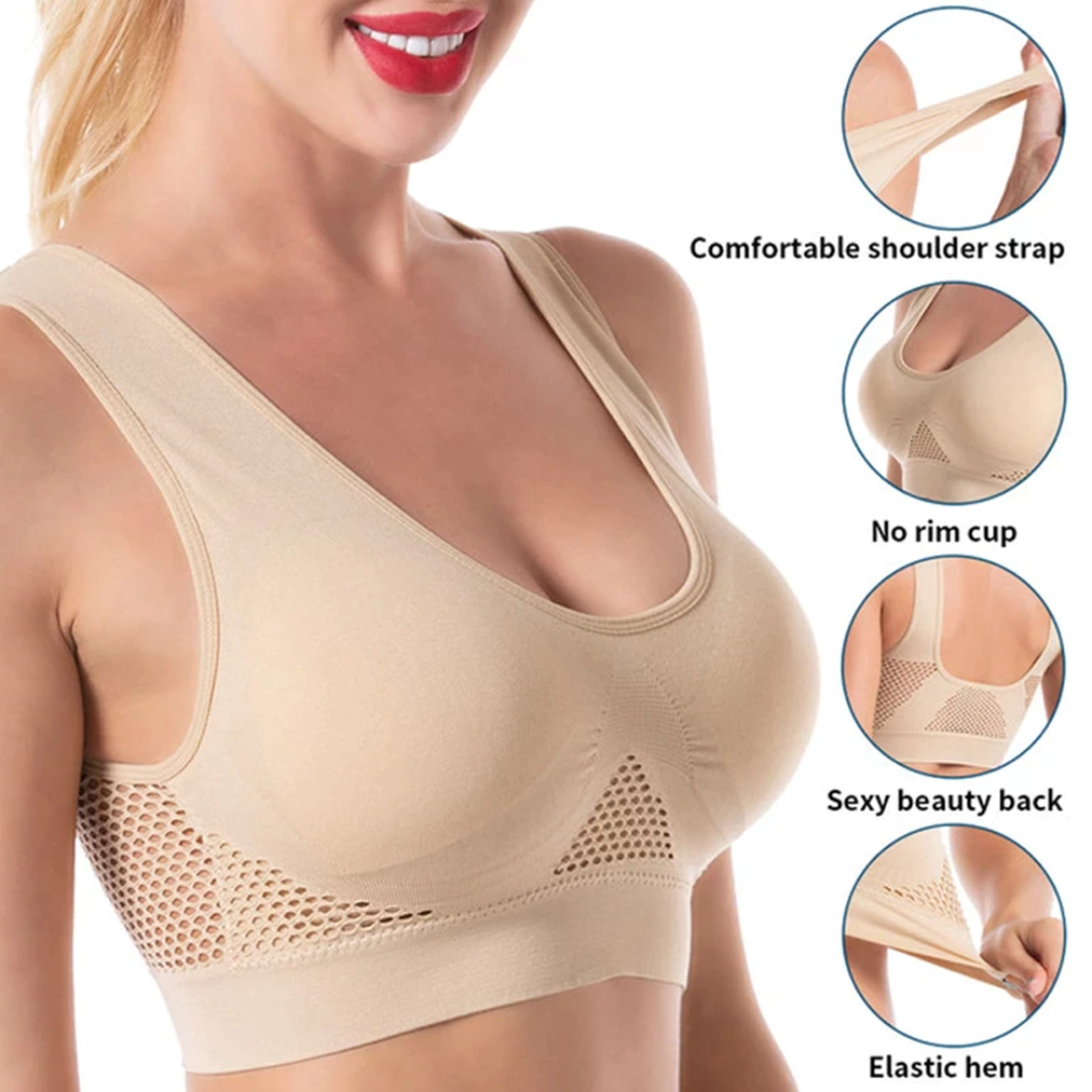 Nahtloser Kabelloser Atmungsaktiver Cool Liftup Air-Sport-BH aus Netzstoff in großer Größe für Damen