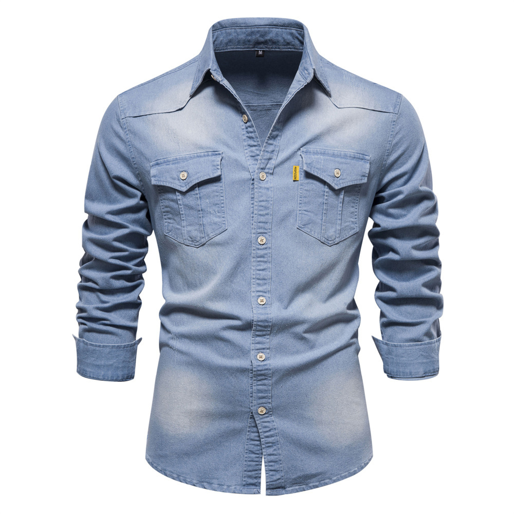 THERLING Klassisches, lässiges Jeanshemd für Herren mit langen Ärmeln