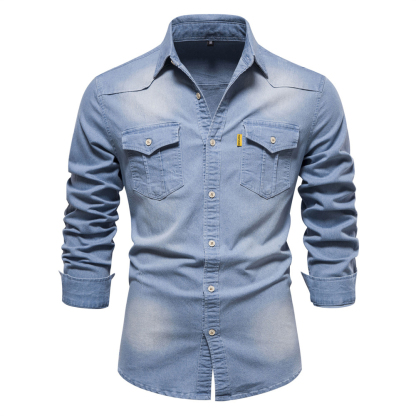 THERLING Klassisches, lässiges Jeanshemd für Herren mit langen Ärmeln