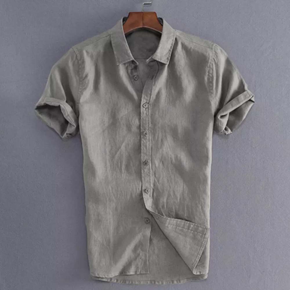 Sommer Herren Casual Einfarbig Revers Kurzarm Hemd