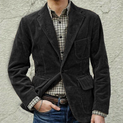 Metallwolke Lässige, modische, einfarbige Cord-Anzugjacke für Herren