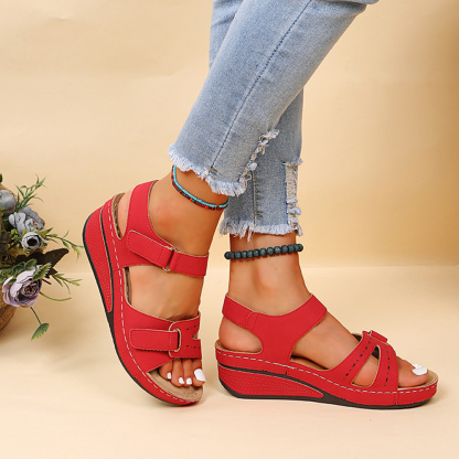 Sommer-Damen-Klettverschluss-Keilsandalen mit dicker Sohle