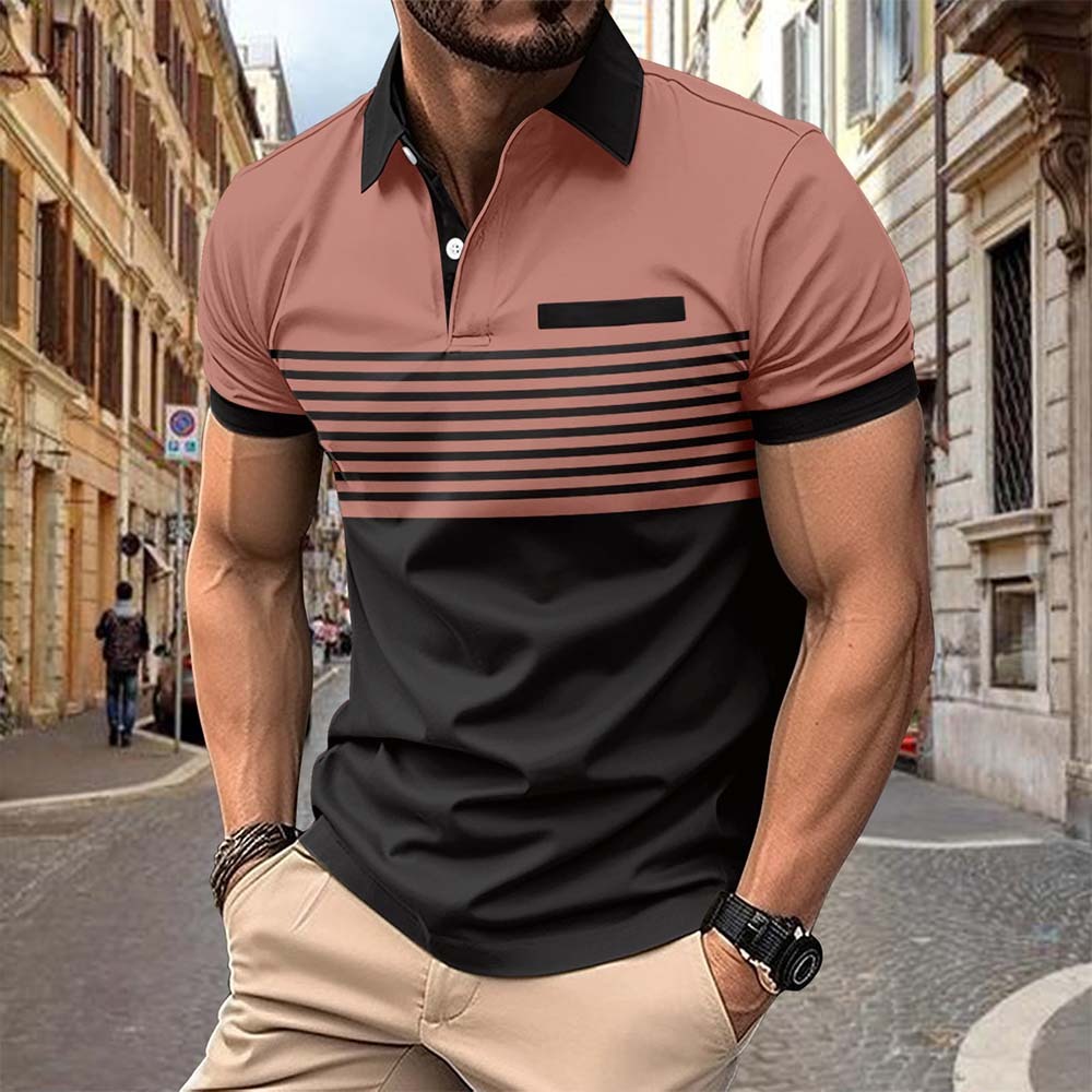 Therling Kurzarm-Poloshirt für Herren mit Farbblock-Streifen und Revers