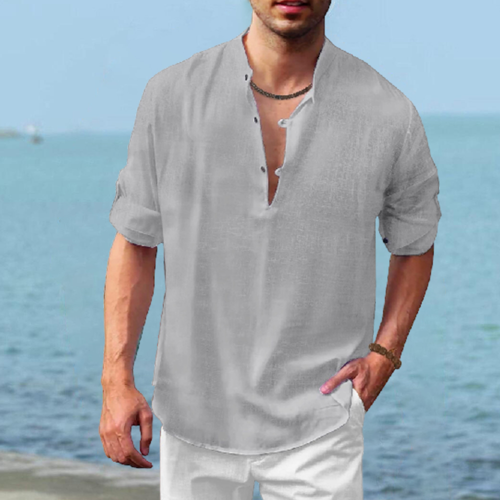 Herren-Henley-Langarmhemd aus Leinen