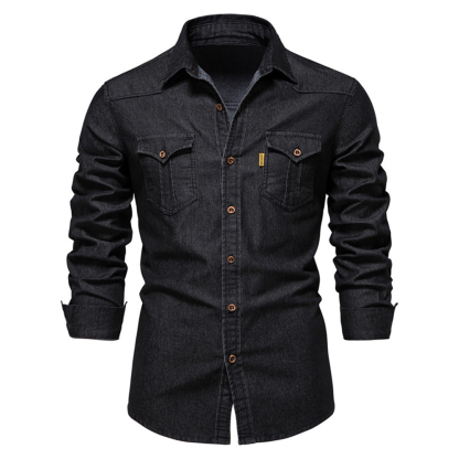 THERLING Klassisches, lässiges Jeanshemd für Herren mit langen Ärmeln